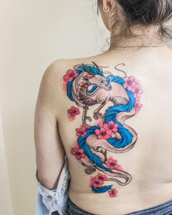 fantasy dragon tattoo on back
