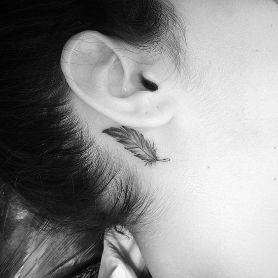 behind ear feather tattoo design