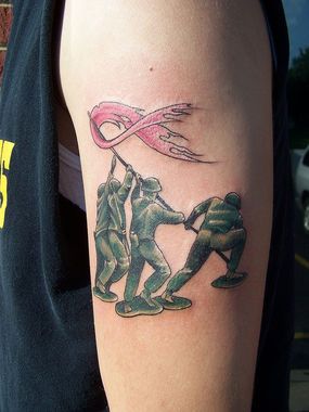 Cancer Ribbon + Men Tattoo on Arm