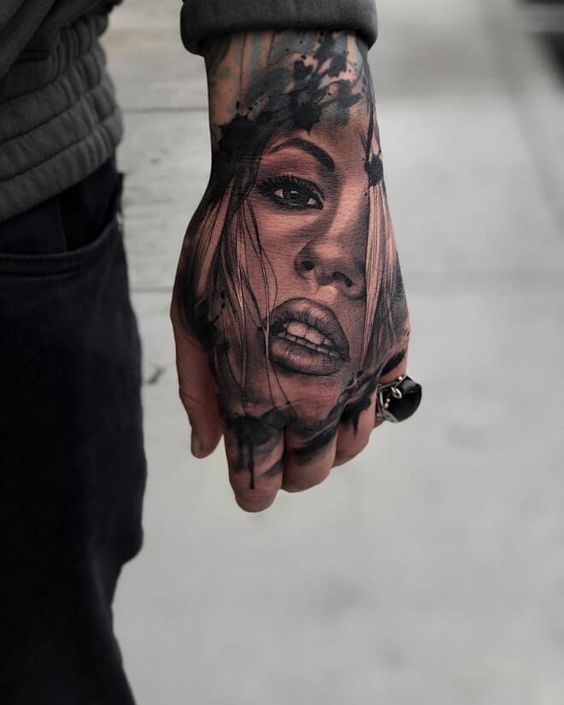 Girl Face Tattoo on Hand
