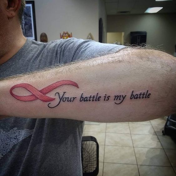 Cancer Ribbon and Quote on Side Forearm