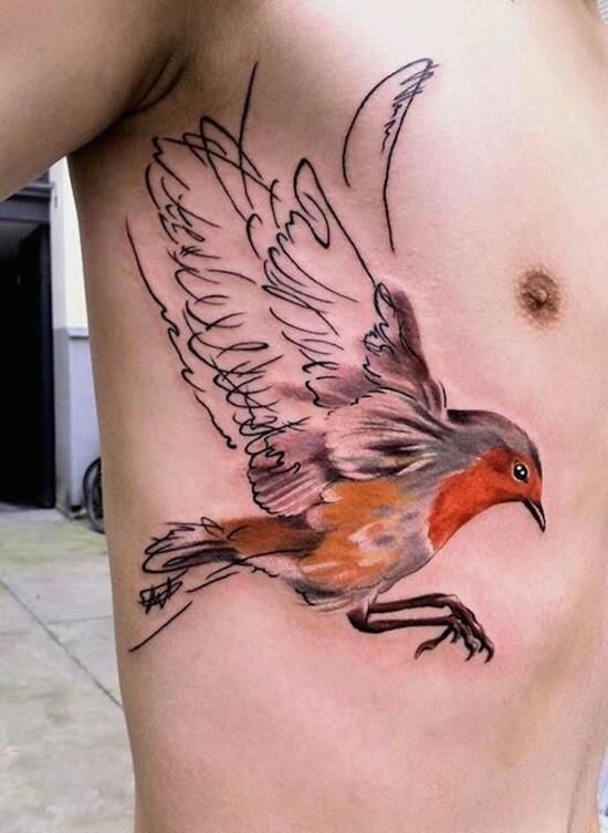 Beautiful Birds Tattoo on Rib