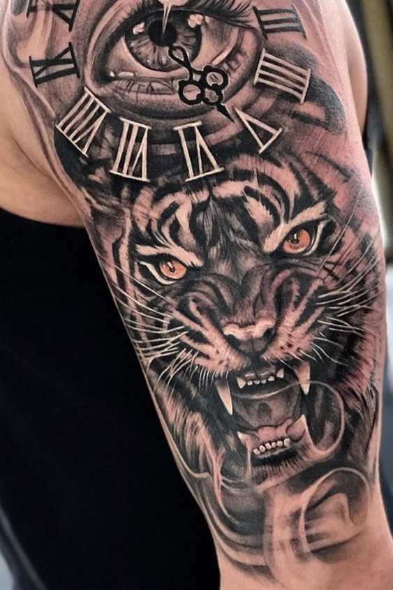Compass + Eye + Tiger Tattoo