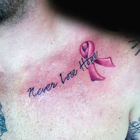 Quote + Cancer Ribbon Tattoo on Chest