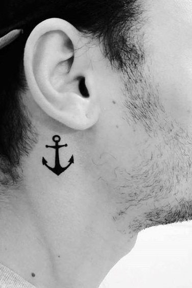 Small Anchor Tattoo on Neck