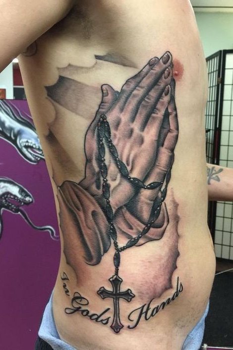 Religious Cross Tattoo on Rib for Men