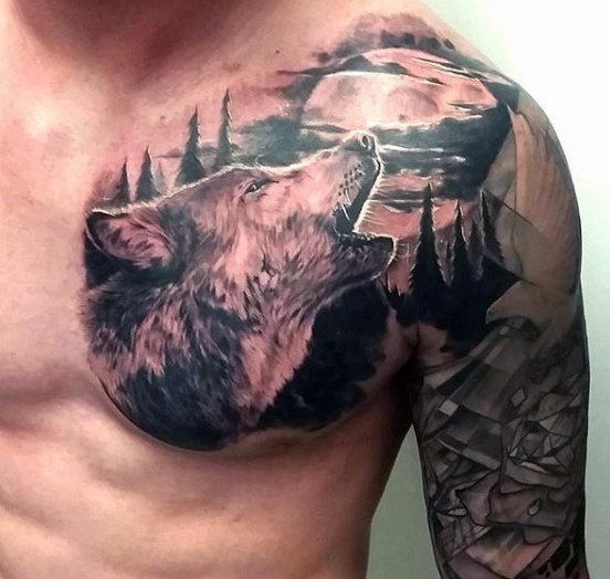 Wolf Tattoo on Chest