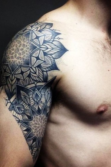 Floral Tattoo on Shoulder for Men