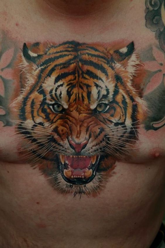Middle Chest Tiger Tattoo