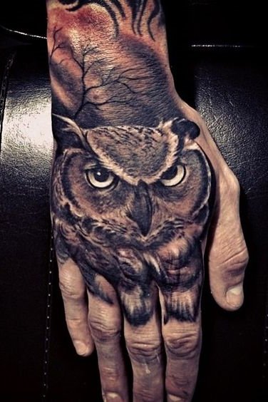 On Hand Owl Face Tattoo