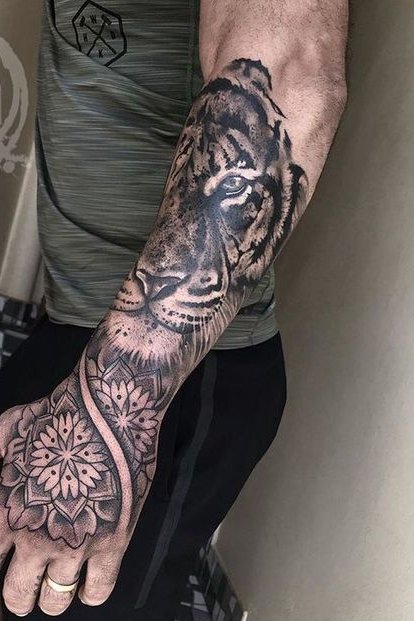 Mandala + Tiger Tattoo on Forearm