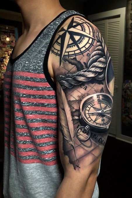 Compass Shoulder Tattoo