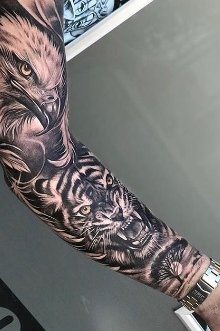 Eagle + Tiger Tattoo on Arm