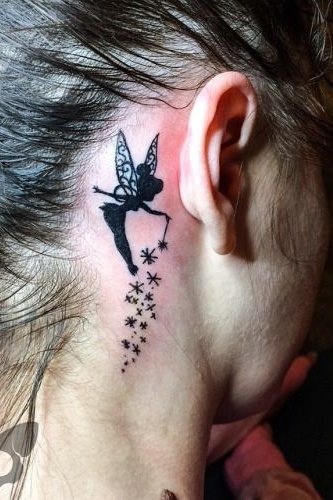Angle tattoo behind ear