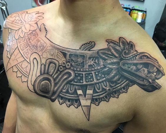 aztec tattoo on chest for men