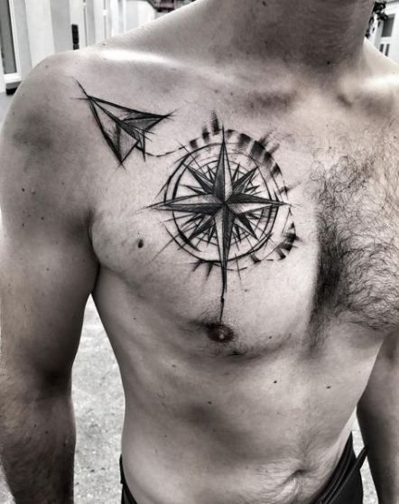 Compass tattoo design on chest