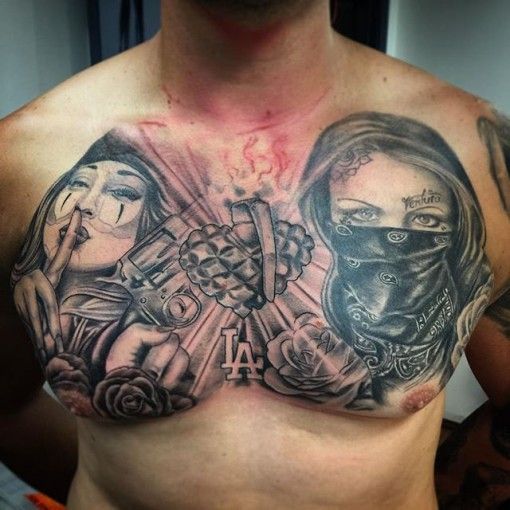 Gangster Chest Tattoo for men