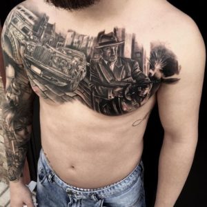 Gangster Chest Tattoo for men