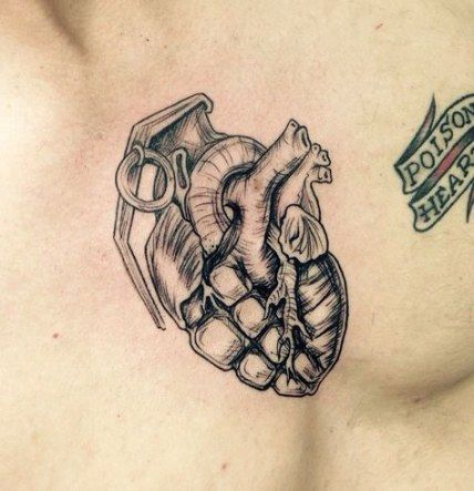 Heart tattoo on chest men