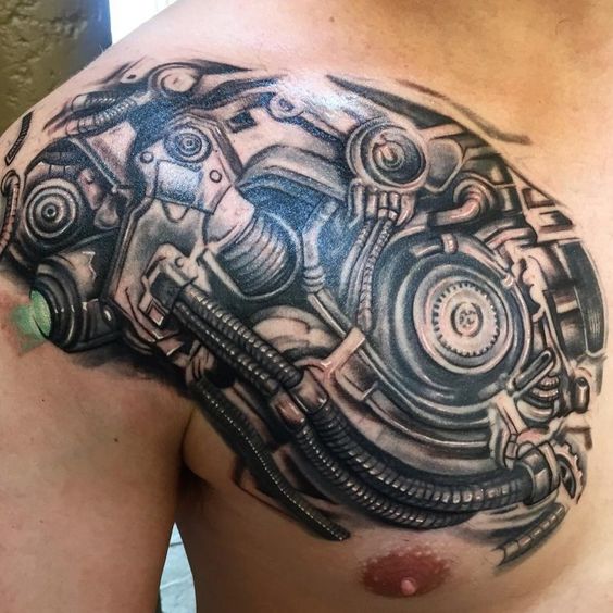 Mechanical Chest Tattoo