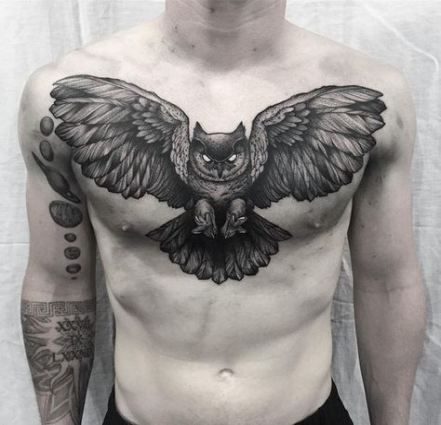 Owl on chest tattoo design men