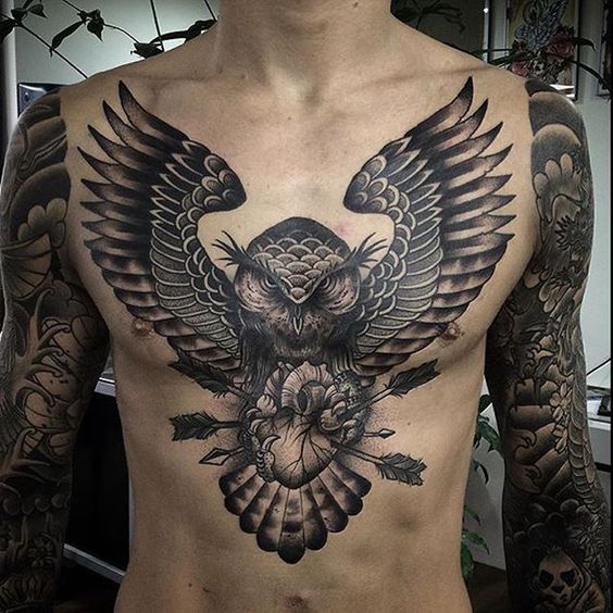 Owl chest tattoo design men