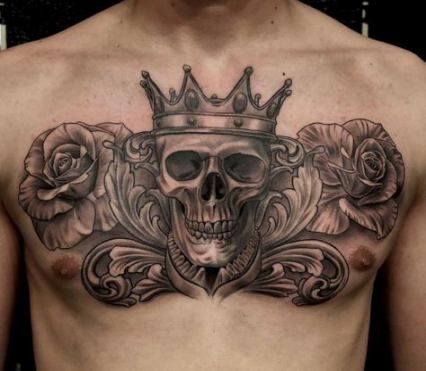 Skull tattoo on men chest