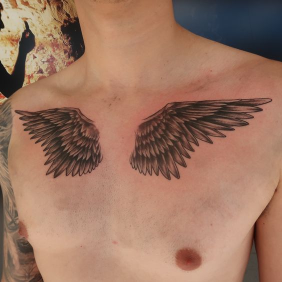 wing tattoo on chest for men