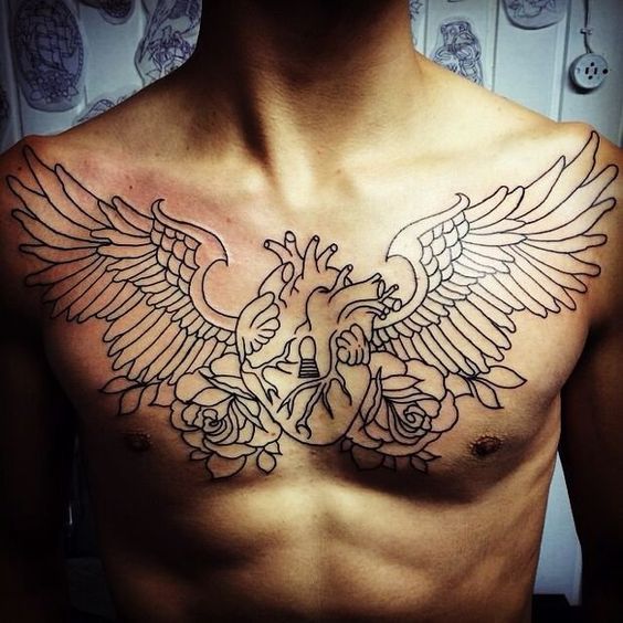 wing tattoo on chest for men