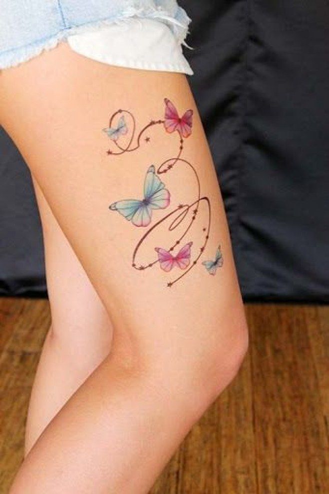 Colorful Butterfly Tattoo on Thigh