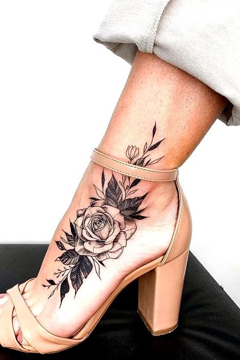Black Rose Tattoo on foot