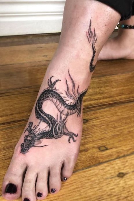 dragon tattoo on foot