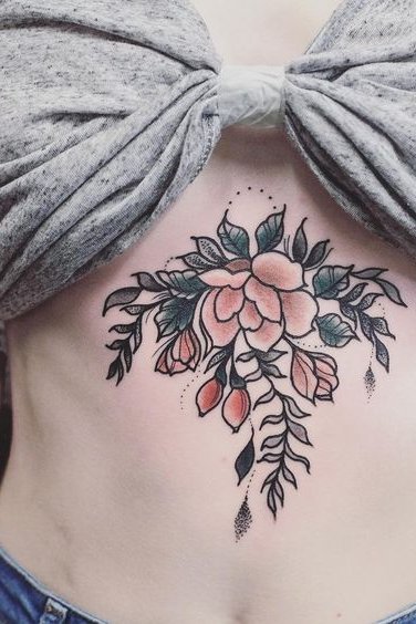 Stomach flower tattoo