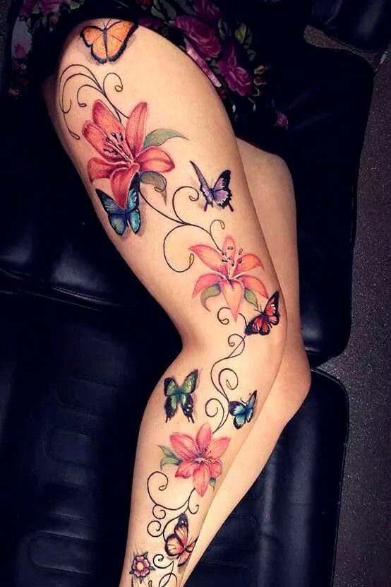 full on leg butterfly tattoo