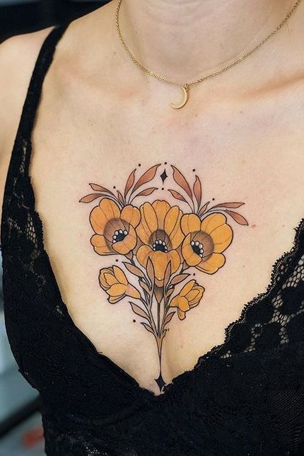 Chest flower tattoo