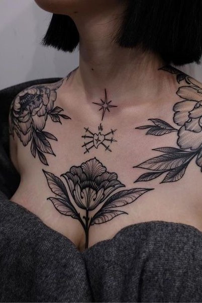 Flower tattoo on chest