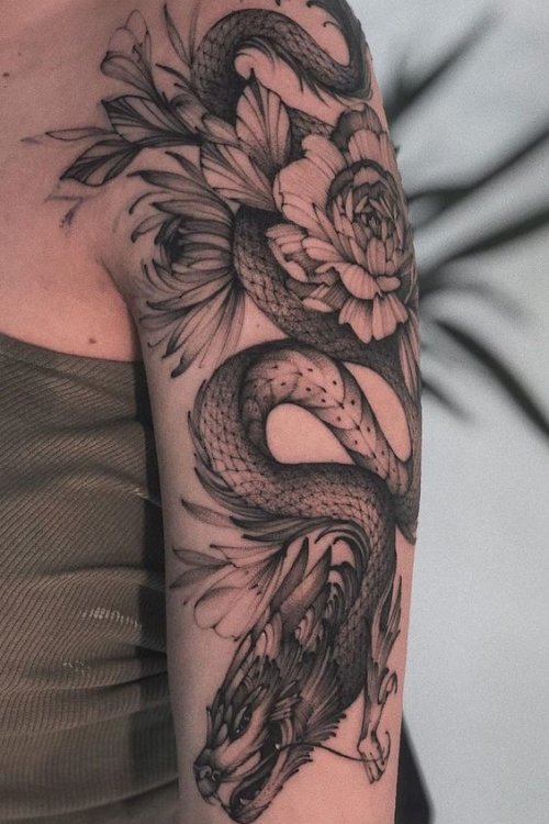 Flower + dragon tattoo