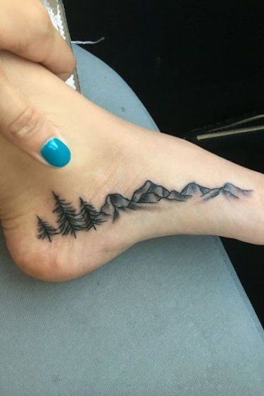 mountain + Tree tattoo on foot