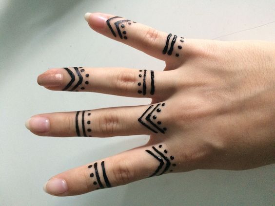 black henna tattoo on fingers