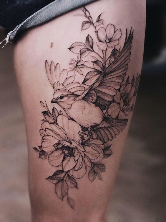 bird tattoos for women on thigh