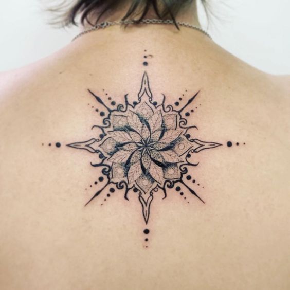 Lotus flower mandala + Compass tattoo