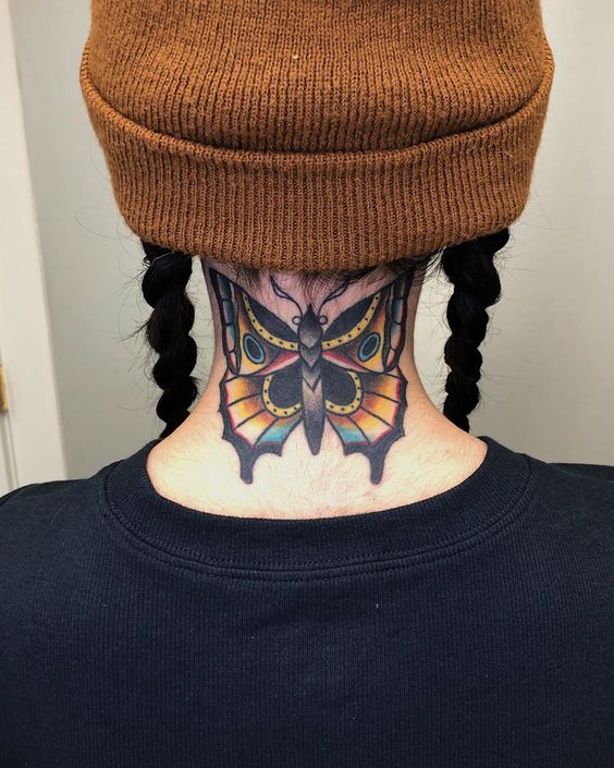 butterfly tattoos for women on back neck