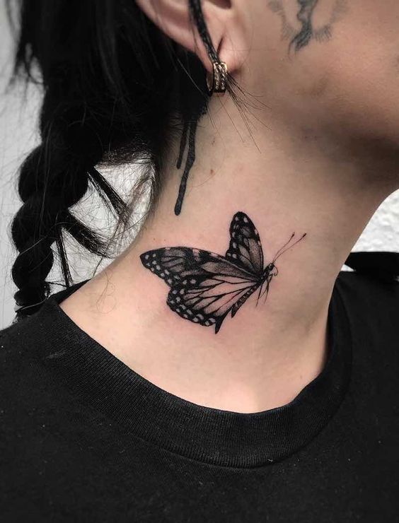 butterfly tattoos for women side neck