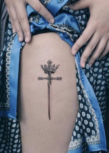 Crown Tattoo on Thigh