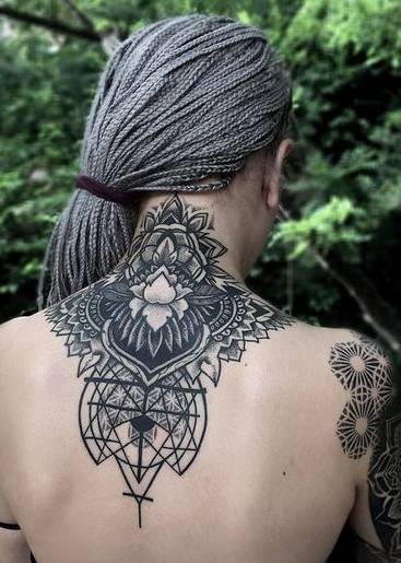 Flower Tattoo on Back Neck