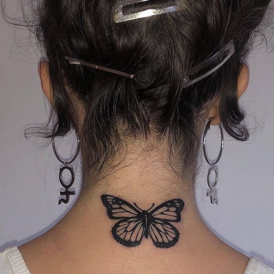 Butterfly Tattoo on Back Neck