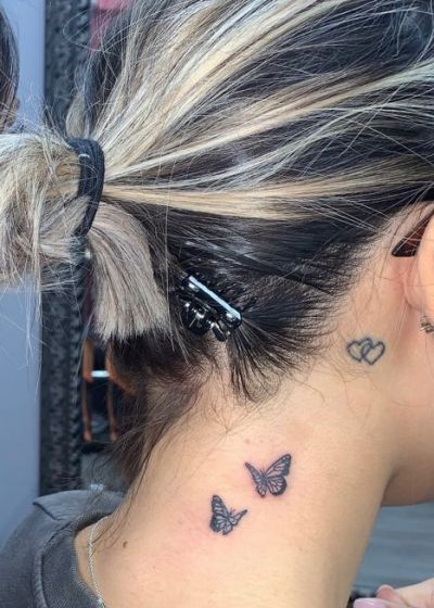 Butterfly Tattoo on Back Neck