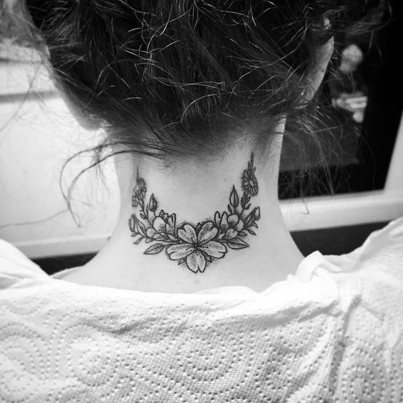 Flower Tattoo on Back Neck