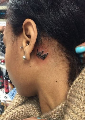 Behind the Ear Crown Tattoo