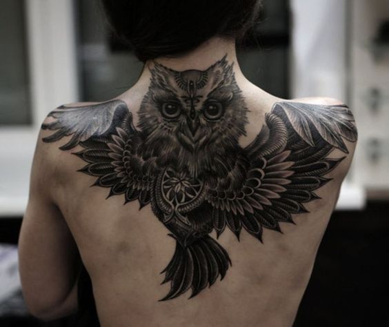 Owl tattoo on back